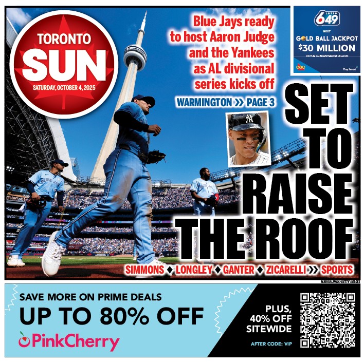 Toronto Sun (@thetorontosun) on Twitter photo SET TO RAISE THE ROOF: Blue Jays ready to host Aaron Judge and the Yankees as AL divisional series kicks off
From <a href="/joe_warmington/">Joe Warmington</a>: torontosun.com/news/local-new…
From <a href="/simmonssteve/">Steve Simmons</a>: torontosun.com/sports/basebal…
From <a href="/longleysunsport/">Rob Longley</a>: torontosun.com/sports/basebal…
Check out the Toronto Sun SET TO RAISE THE ROOF: Blue Jays ready to host Aaron Judge and the Yankees as AL divisional series kicks off
From <a href="/joe_warmington/">Joe Warmington</a>: torontosun.com/news/local-new…
From <a href="/simmonssteve/">Steve Simmons</a>: torontosun.com/sports/basebal…
From <a href="/longleysunsport/">Rob Longley</a>: torontosun.com/sports/basebal…
Check out the Toronto Sun