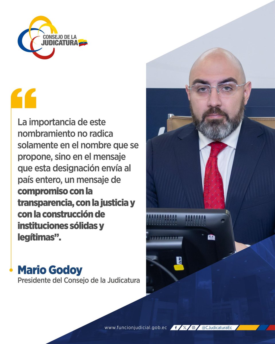 🔴 | #DesignaciónFiscal

Durante la Sesión Extraordinaria Nro. 090-2025, se designó al Dr. Carlos Alarcón Argudo, como reemplazo del Fiscal General del Estado Subrogante, Wilson Toainga, en caso de ausencia temporal o definitiva.

El presidente <a href="/MarioGodoyEc/">Mario Godoy</a> destacó que esta