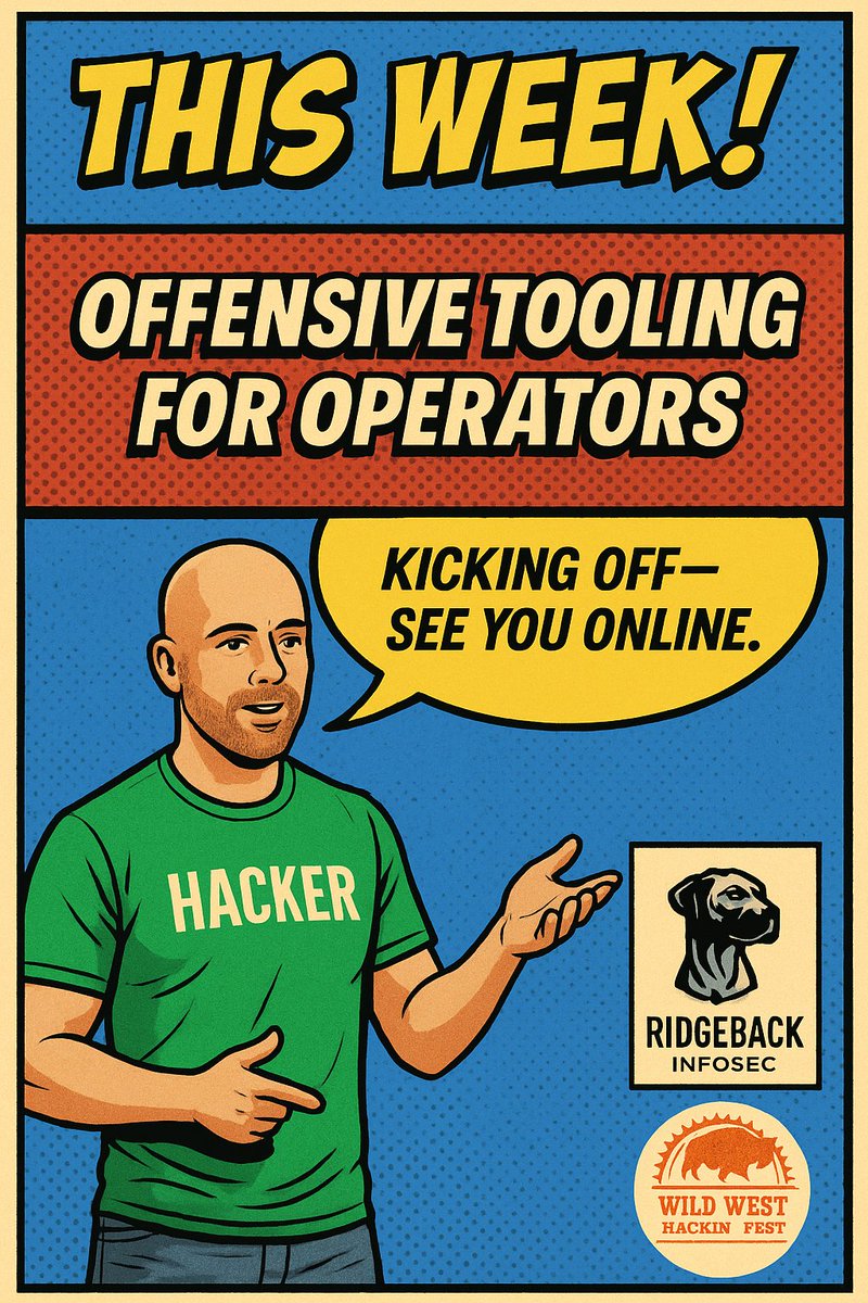 Chris Traynor (@cstraynor) on Twitter photo 🎉 It’s finally here!
I’ll be teaching Offensive Tooling for Operators at <a href="/WWHackinFest/">Wild West Hackin' Fest</a> Deadwood this week.
In-person is SOLD OUT, but Virtual Seats ($725) are still available — includes full con access.
🔗 ridgebackinfosec.com/events/#wwhf-d… 🎉 It’s finally here!
I’ll be teaching Offensive Tooling for Operators at <a href="/WWHackinFest/">Wild West Hackin' Fest</a> Deadwood this week.
In-person is SOLD OUT, but Virtual Seats ($725) are still available — includes full con access.
🔗 ridgebackinfosec.com/events/#wwhf-d…