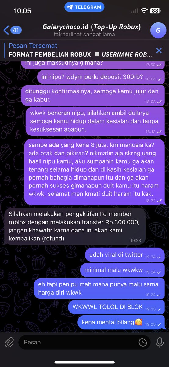 yippeglowp's tweet photo. gue juga kena sama seller penipu isi robux itu wkwk, hati hati ya temen temen ini salah gue juga ga ngecek di twitt ternyata pernah ke spill, tapi gue agak puas udah sumpah serapahin dia sampe di block😇 https://t.co/7zV7lnBEuN