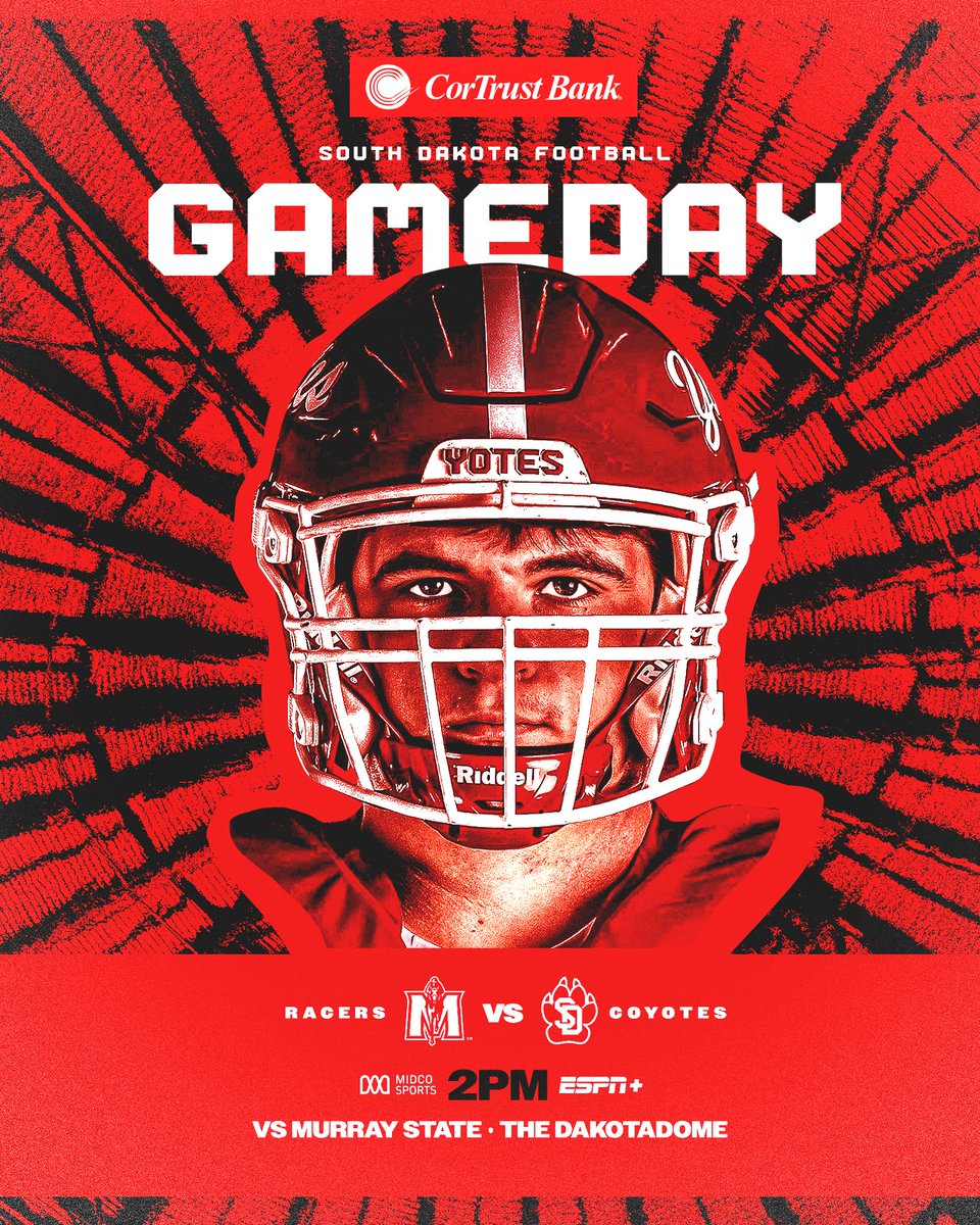 🗣️ GAME DAY!

𝐃𝐀𝐊𝐎𝐓𝐀 𝐃𝐀𝐘𝐒! 🔴⚪️
🆚 » Murray State
📍 » Vermillion, S.D.
⏰ » 2:00 PM
📊 » yote.us/stats
📺 » ESPN+ / Midco Sports
📻 » yote.us/listen
🎟️ » GoYotes.com/Tickets

#GoYotes x <a href="/cortrustbank/">CorTrust Bank</a>