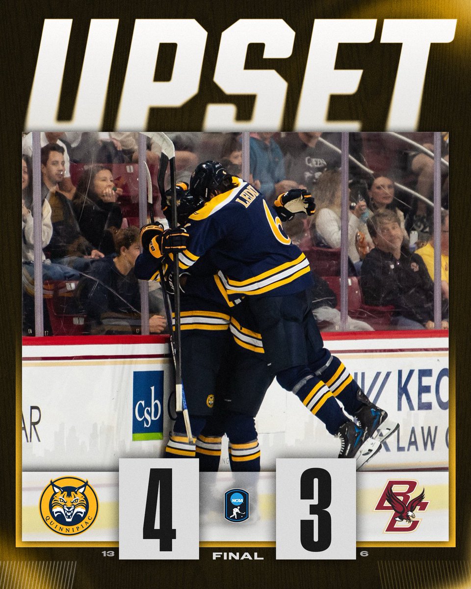 UPSET ALERT 🚨

No. 13 <a href="/QU_MIH/">Quinnipiac Men's Ice Hockey</a> upsets No. 6 Boston College, 4-3    

#NCAAHockey