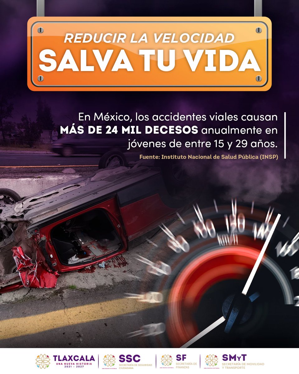 ⚠️ Los accidentes viales son la principal causa de muerte en jóvenes de 15 a 29 años.
🔥 Más de 24 mil vidas se pierden cada año.
Tú puedes evitar ser parte de la estadística: baja la velocidad.
#UnaNuevaHistoria
#ConduceSeguro