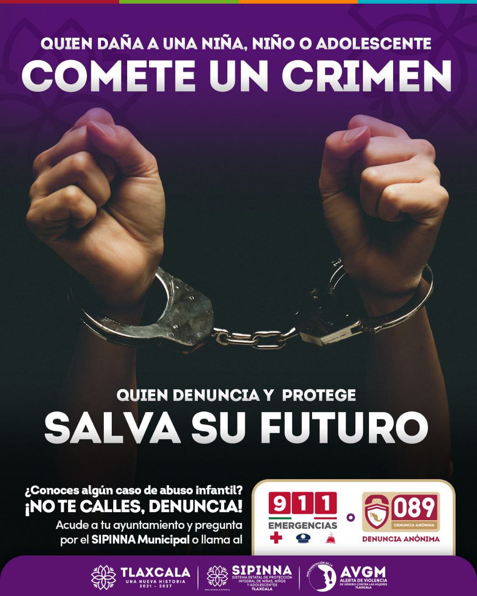 La infancia merece crecer con amor, no con miedo. 💖
El abuso infantil es un crimen, y denunciarlo es salvar el futuro de quienes más lo necesitan. 🌎👧👦

📞 911 Emergencias
📞 089 Denuncia Anónima

#UnaNuevaHistoria ✨