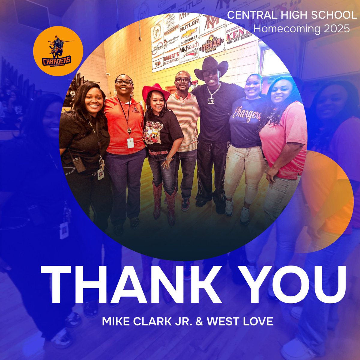Thanks to Mike Clark Jr. and West Love for helping make our kids homecoming pep rally a success. You are now honorary members of Charger Nation! #homecoming2025 #WeEngage #WeLead