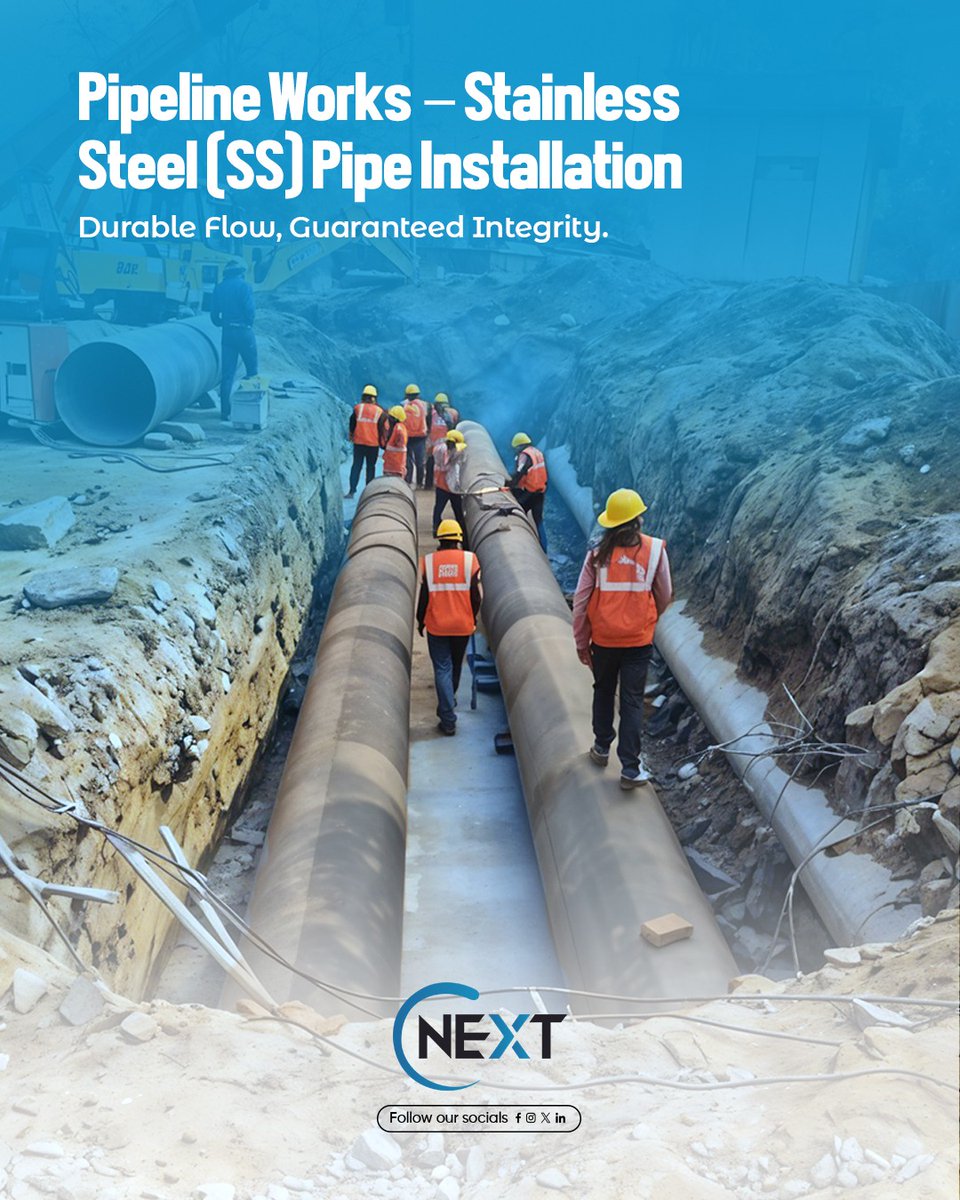 cnextsa's tweet image. Durable pipelines. Reliable performance.
Cnext delivers SS pipe installations built for integrity and long-term efficiency.

#PipelineWorks #Cnext #StainlessSteelPipes #DurableFlow
