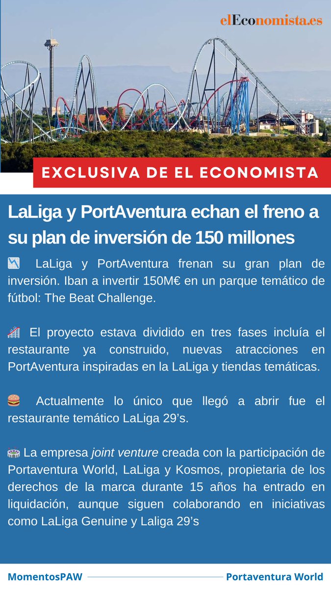 MomentosPAW's tweet photo. Exclusiva del Economista: no finalizará la inversión de 150M€ y la empresa que gestiona el proyecto, la marca y LaLiga 29’s se disuelve. Según la noticia se mantiene la colaboración en los ámbitos activos actuales. https://t.co/OugKOFtacb