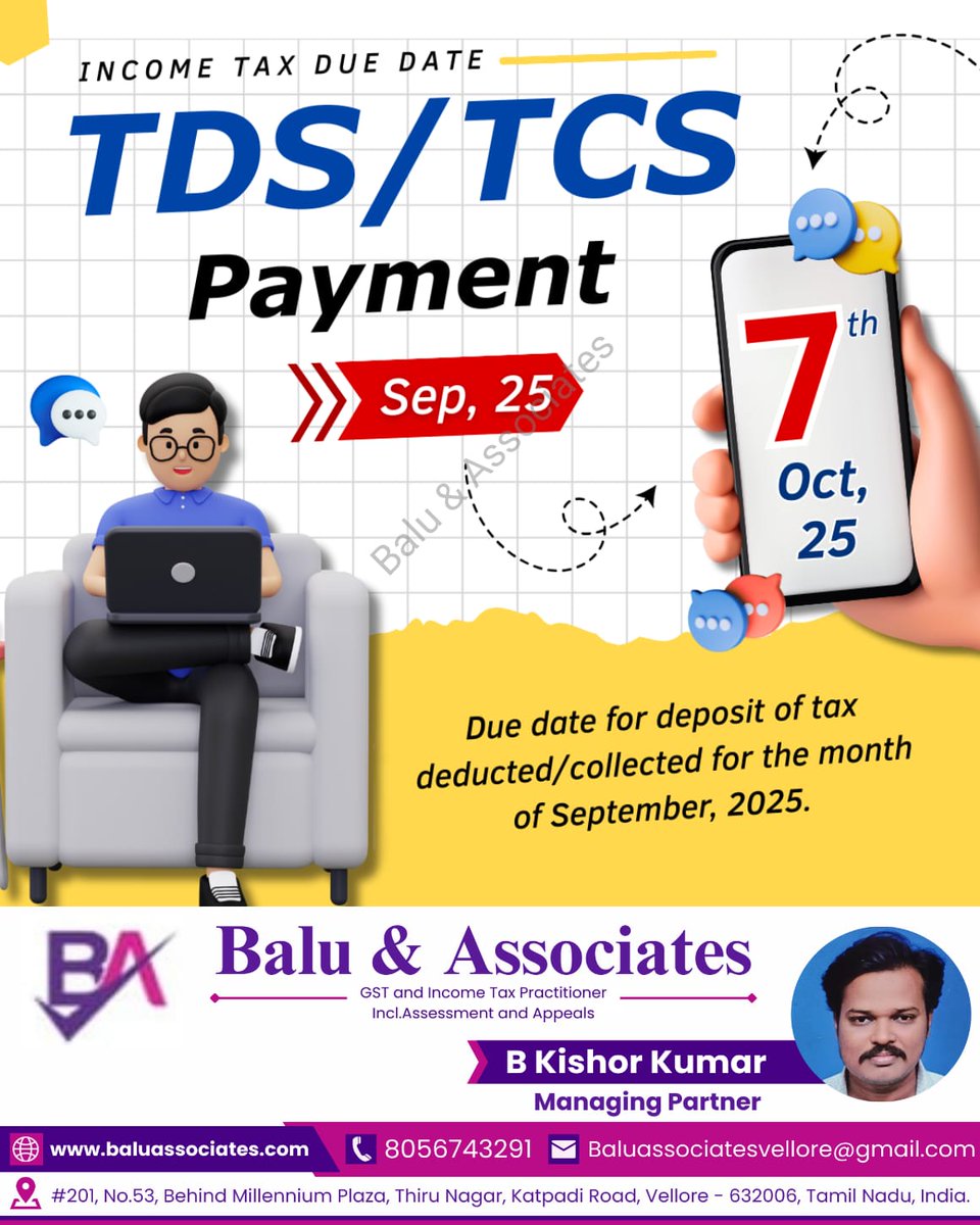 Kishorkumarca's tweet image. TDS/TCS Payment #TDSPayment
#TCSPayment
#TaxCollectedAtSource
#TaxDeductedAtSource
#IncomeTaxIndia
#TaxCompliance
#IncomeTaxUpdate
#TaxProfessionals
#FileOnTime
#TaxFilingReminder