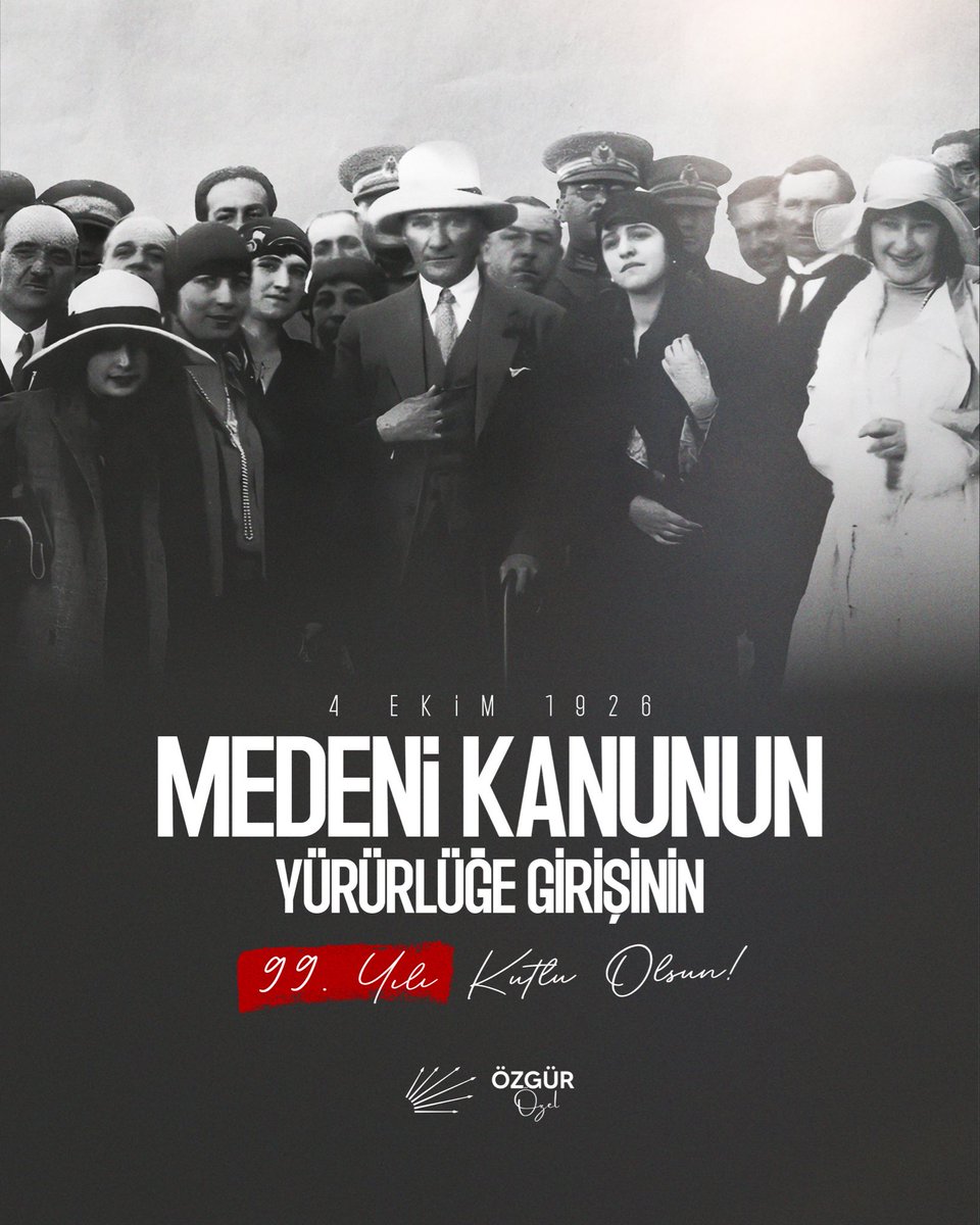 Özgürlük, eşitlik ve adaletin yolunu aydınlatan Türk Medeni Kanun’un yürürlüğe girişinin 99. yılını kutluyor; Cumhuriyetimizin kurucusu Gazi Mustafa Kemal Atatürk’ü sevgi ve saygıyla anıyoruz.