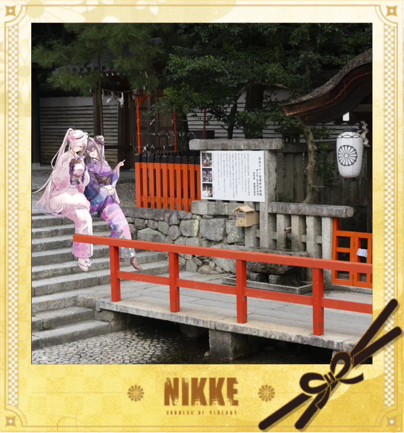 bunnyburrow's tweet photo. 京都1泊2日ひとり旅してきた～！！（2日目夜から友人と合流して大阪旅行）
実はきちんと京都旅行するの初めてで…NIKKEの京都コラボにかこつけてド定番スポットを巡ってきました。

下鴨神社にいるシンデレラとマーメイドが仲良しなのホント尊い…

#NIKKEin京都 #NIKKE推し旅 

…マーメイドって背が高いんですよね。そしてシンデレラは意外に小柄なんですよね…可愛い( ◜▿◝ )