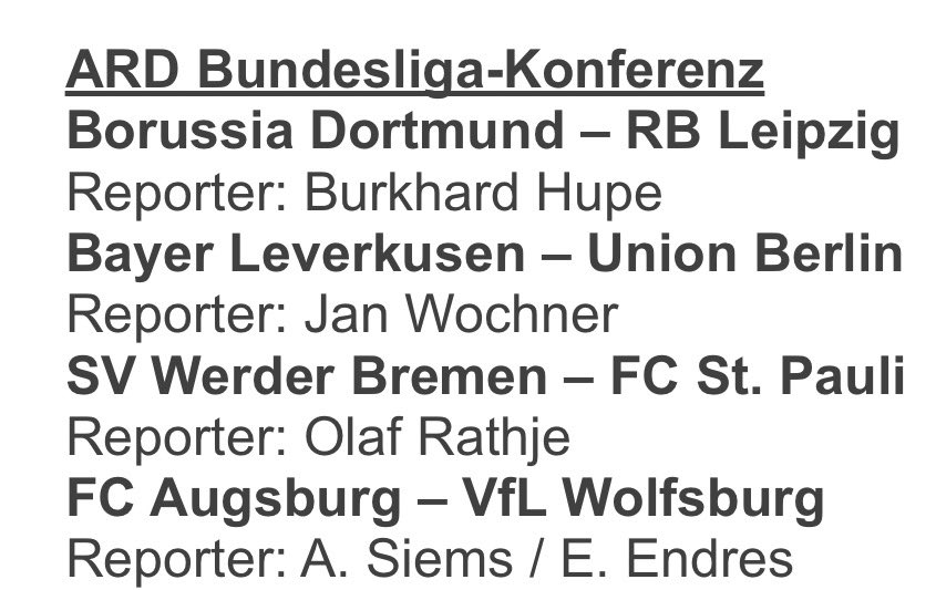 Wer gewinnt das Bayern Verfolger-Duell? Antwort in DER Bundesliga-Konferenz. In voller Länge ab 15.30 Uhr u.a. in der <a href="/Sportschau/">Sportschau</a> App oder später @wdr2 📻 🧡