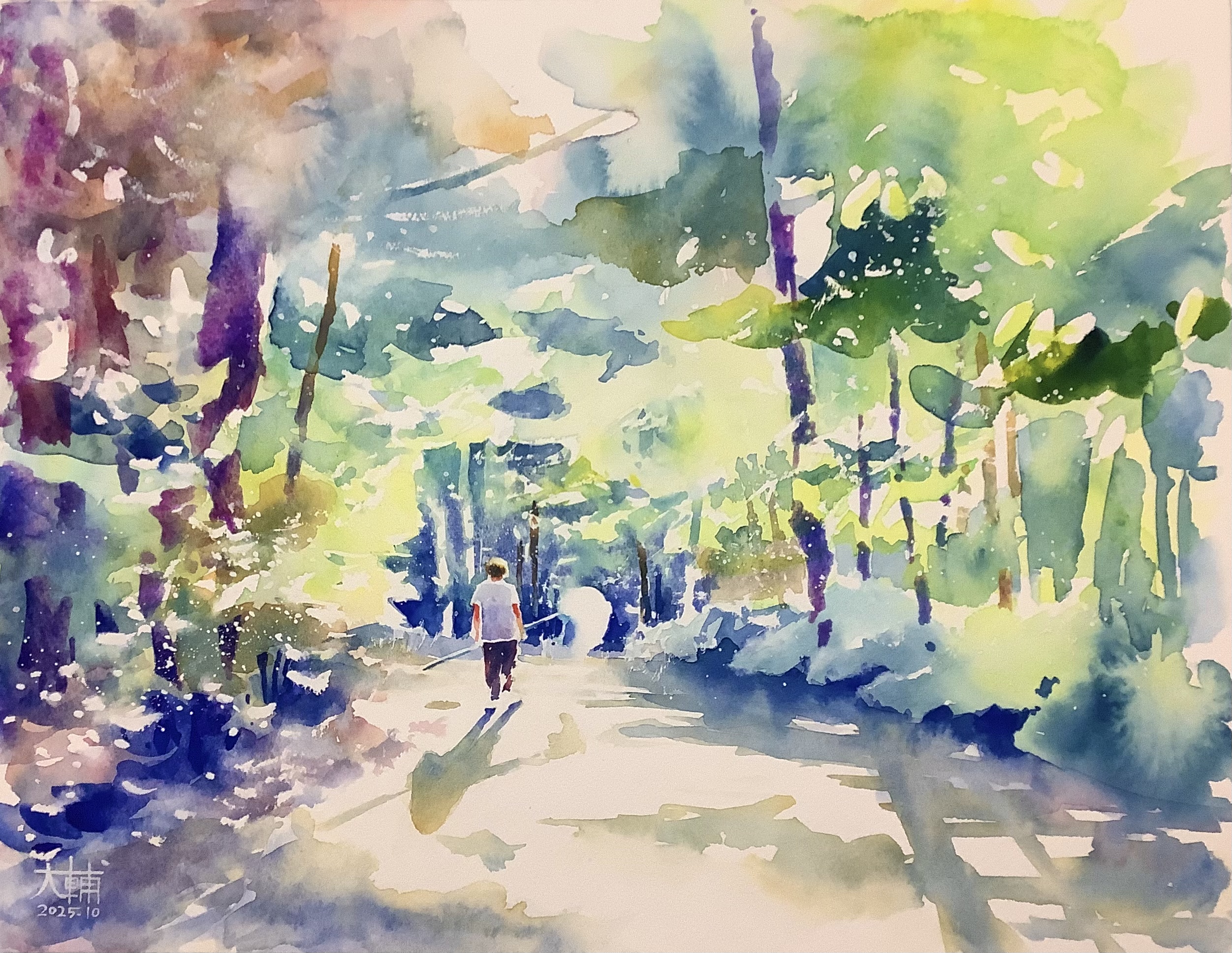 【希少】 水彩画 鈴木美絵子 「雨降る日」 水彩20号大（88×60cm） 額付き : 一枚