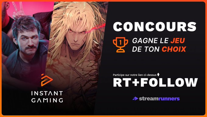 #CONCOURS OCTOBRE

🍀 Tente de gagner le JEU de ton CHOIX grâce à 
<a href="/InstantGamingFR/">Instant Gaming</a>

🔄 RT + LIKE
💟 FOLLOW 
<a href="/StreamRunnersFR/">StreamRunners - Réseau social des streamers</a>

👤 TAG UN AMI pour partager le Giveaway !

👇 POUR PARTICIPER 👇
instant-gaming.com/fr/giveaway/st…