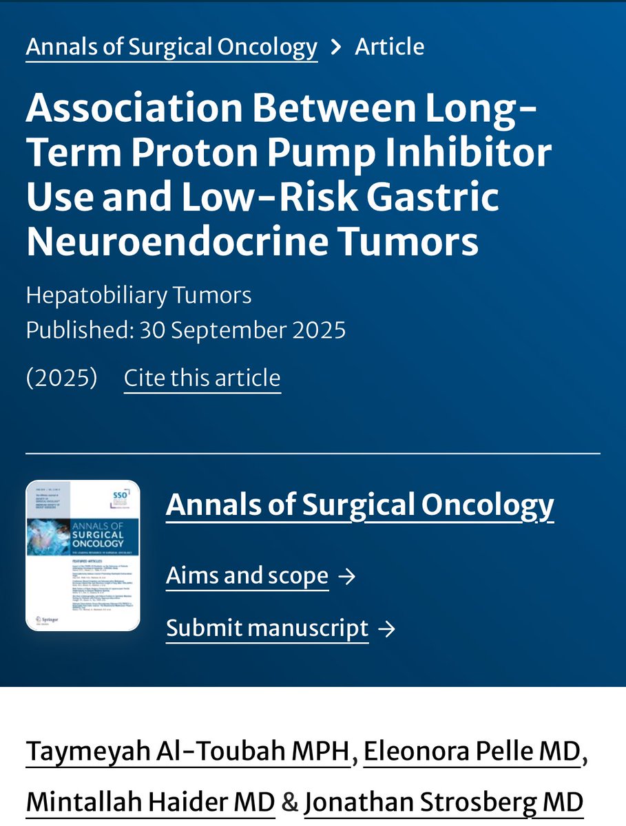 Association Between Long-Term PPI Use and Low-Risk Gastric NETs
🔗 link.springer.com/article/10.124…
📊 90 patients (2008–2023)
💊 50% ≥5y PPI use
➡️ None developed metastases vs 62% w/o PPI use (p&lt;0.0001)
📌 PPI-associated gastric NETs may represent a new “type 4”, low-risk category