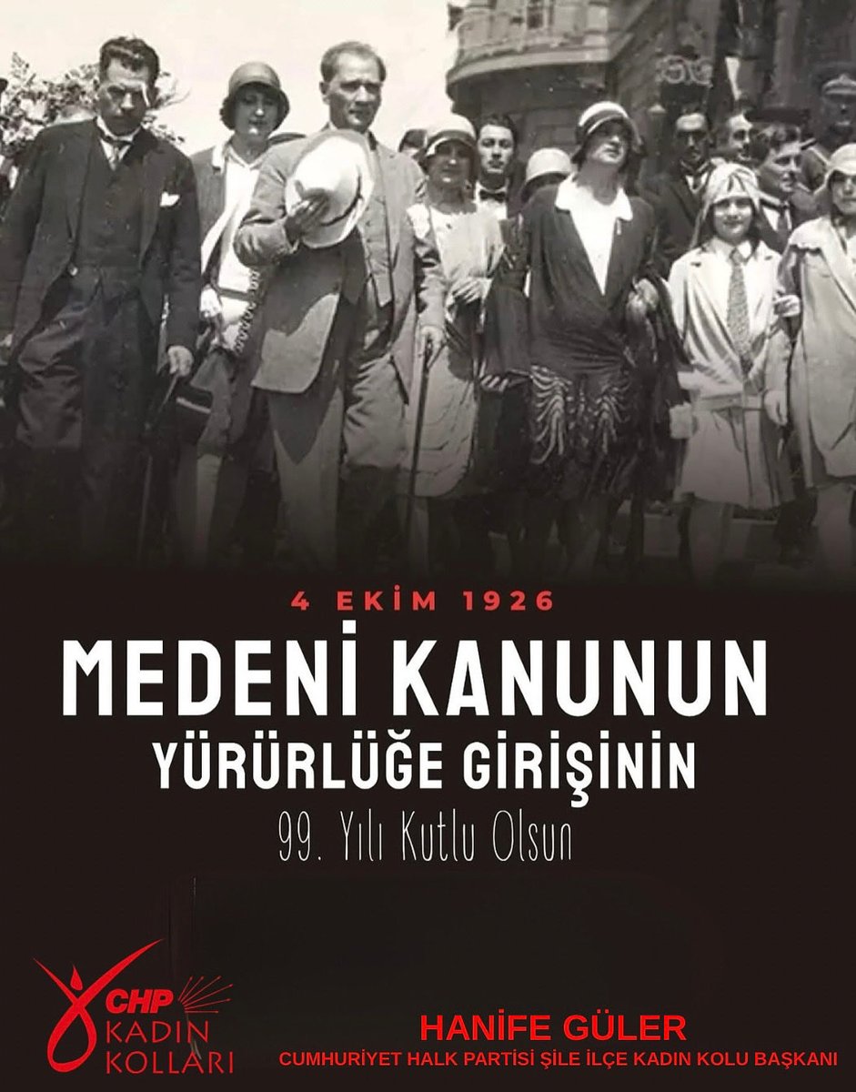 Özgürlük, eşitlik ve adaletin yolunu aydınlatan Türk Medeni Kanun’un yürürlüğe girişinin 99. yılını kutluyor; Cumhuriyetimizin kurucusu Gazi Mustafa Kemal Atatürk’ü sevgi ve saygıyla anıyoruz.