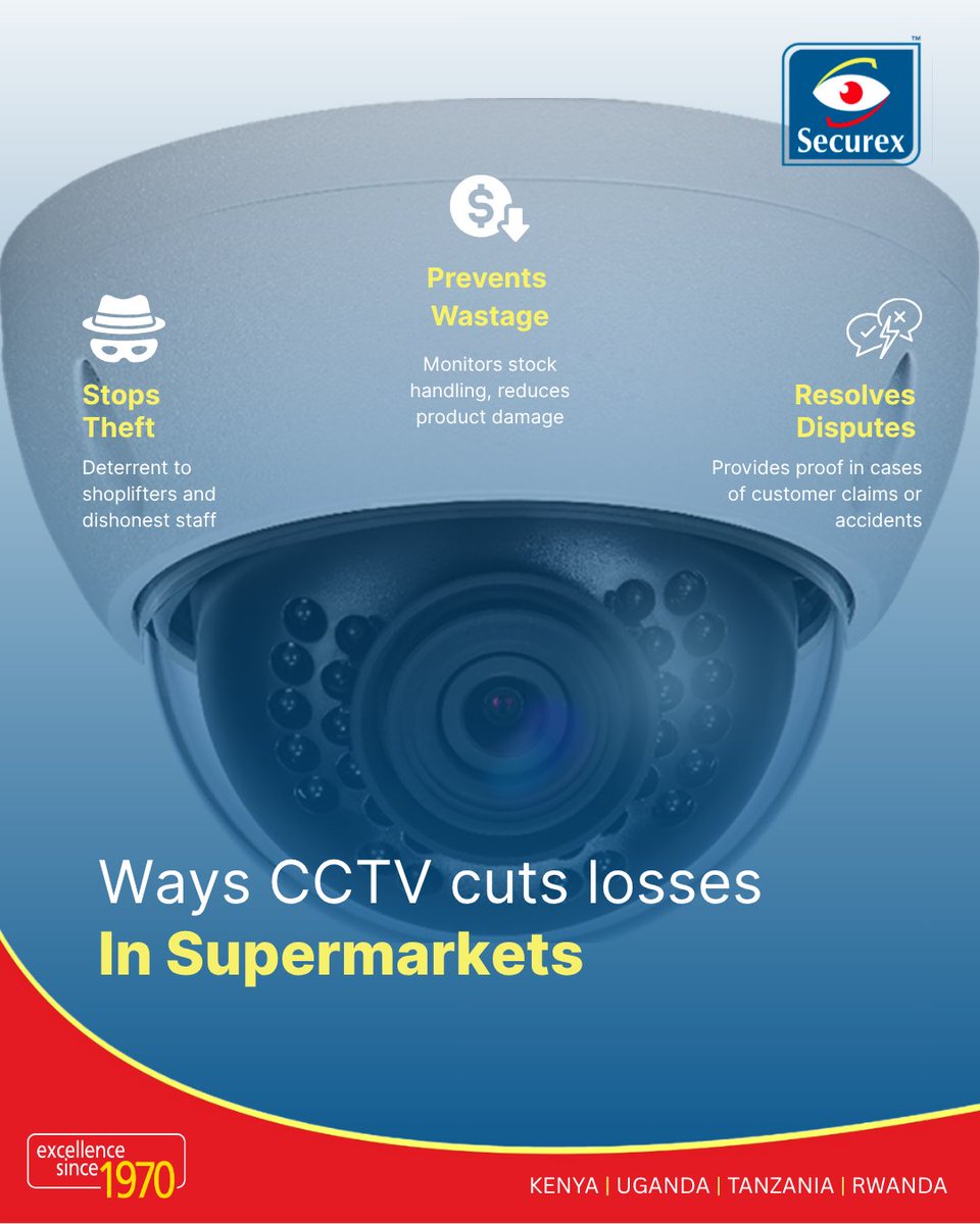 SecurexEA's tweet image. From reducing losses to improving staff training, CCTV is the silent hero of every shop, branch, or retail chain. Here are 3 proven ways it protects your bottom line. Save this post: you’ll thank yourself later.
#RetailReady #LossPrevention #securewithsecurex
