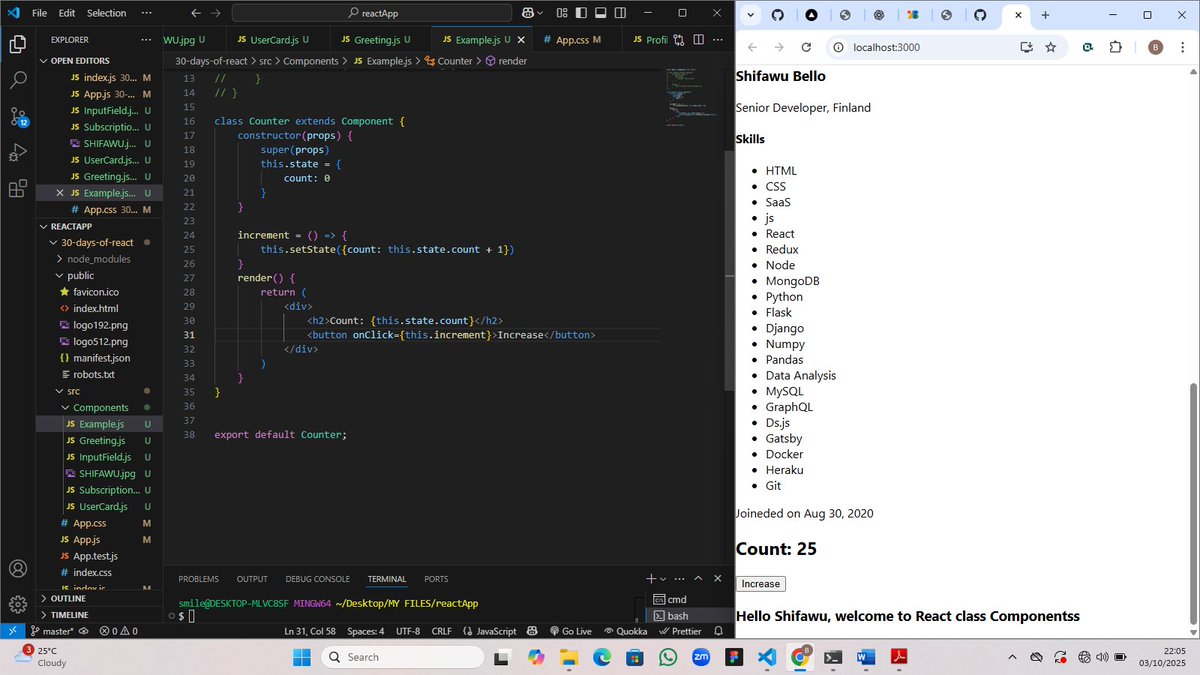 Shifawu5's tweet photo. I used to wait for everything to look perfect before I share.

But waiting held me back.

Perfection delays progress. Consistency builds growth.

Built a simple React counter button today, small steps, but they count. 😉

#ReactJS #FrontendDev #CodingJourney https://t.co/wU1J1KVUvv