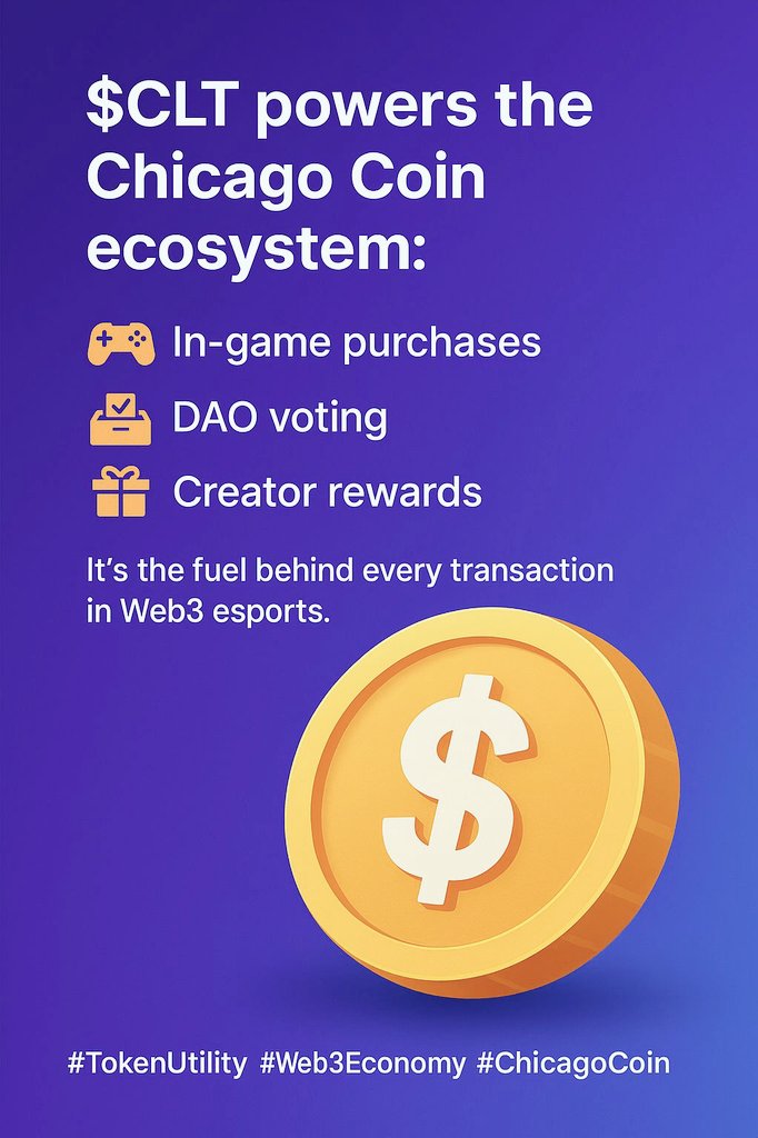 DO YOU KNOW WHAT $CLT POWERS ?

$CLT powers the Chicago Coin ecosystem:

🎮 In-game purchases.
🗳 DAO voting.
🎁 Creator rewards.
It’s the fuel behind every transaction in Web3 esports.
<a href="/chicago_cgv/">Chicago (CLT)</a>

#TokenUtility #Web3Economy #ChicagoCoin #CLT #Ethereum  #Bitcoin