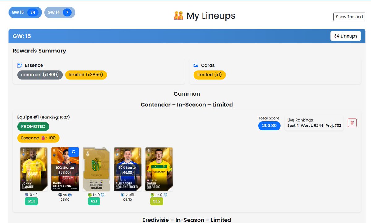 Petits ajouts sur la page My Lineups
- Le cumul des essences et cartes ⛽️ 🃏
- Un meilleur visuel