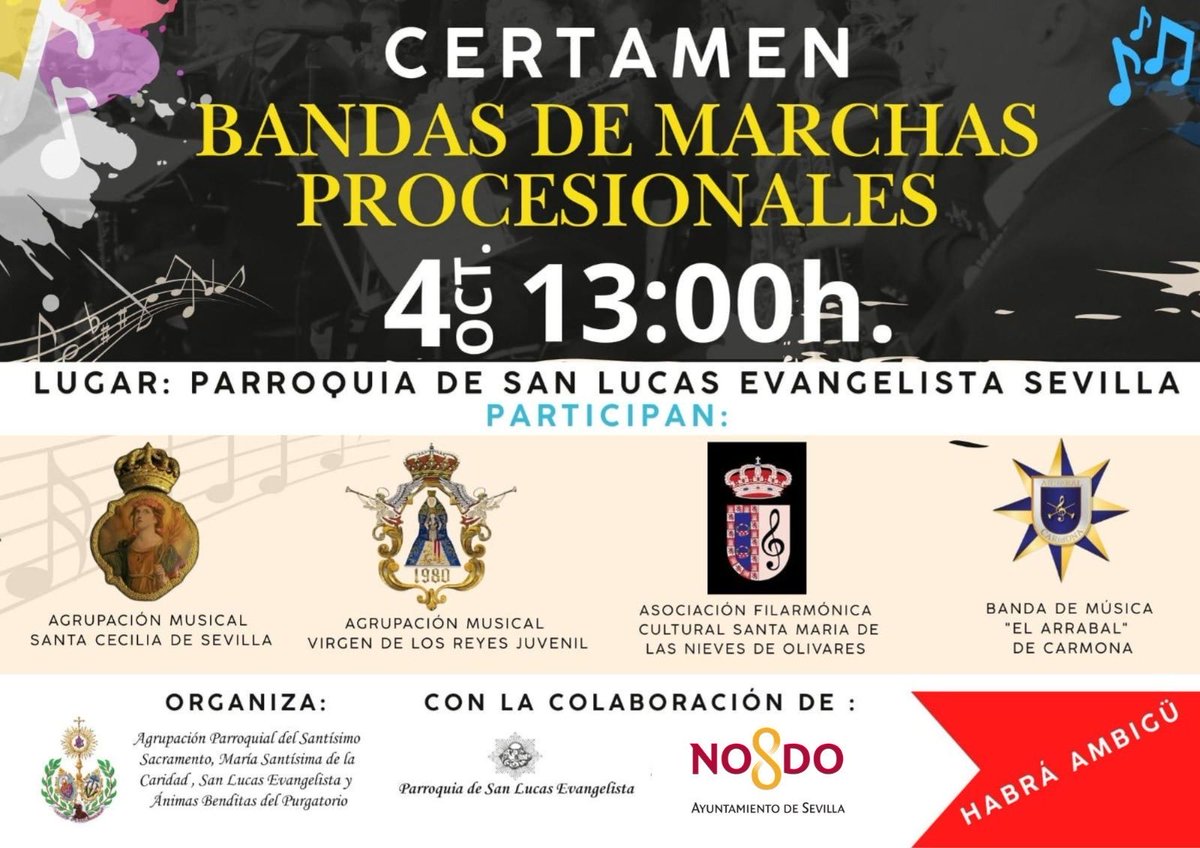 🔴 ¡HOY TOCAMOS! 

A partir de las 13:00, #SienteLasNieves en el certamen de bandas en la parroquia de nuestra querida <a href="/CaridadSanLucas/">Caridad de San Lucas</a> 

¡No os lo perdáis!