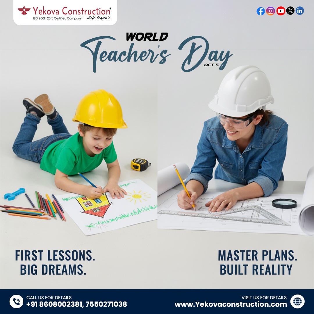 Yekovaproject's tweet image. Just as we build homes with care, teachers build minds with wisdom. This World Teachers’ Day, Yekova celebrates every educator shaping our future.
Reach out to us!
📞086080 02381/+91-7550271038
📩 yekovaconstruction@gmail.com
🌐 yekovaconstruction.com
#property #turnkeyprojects