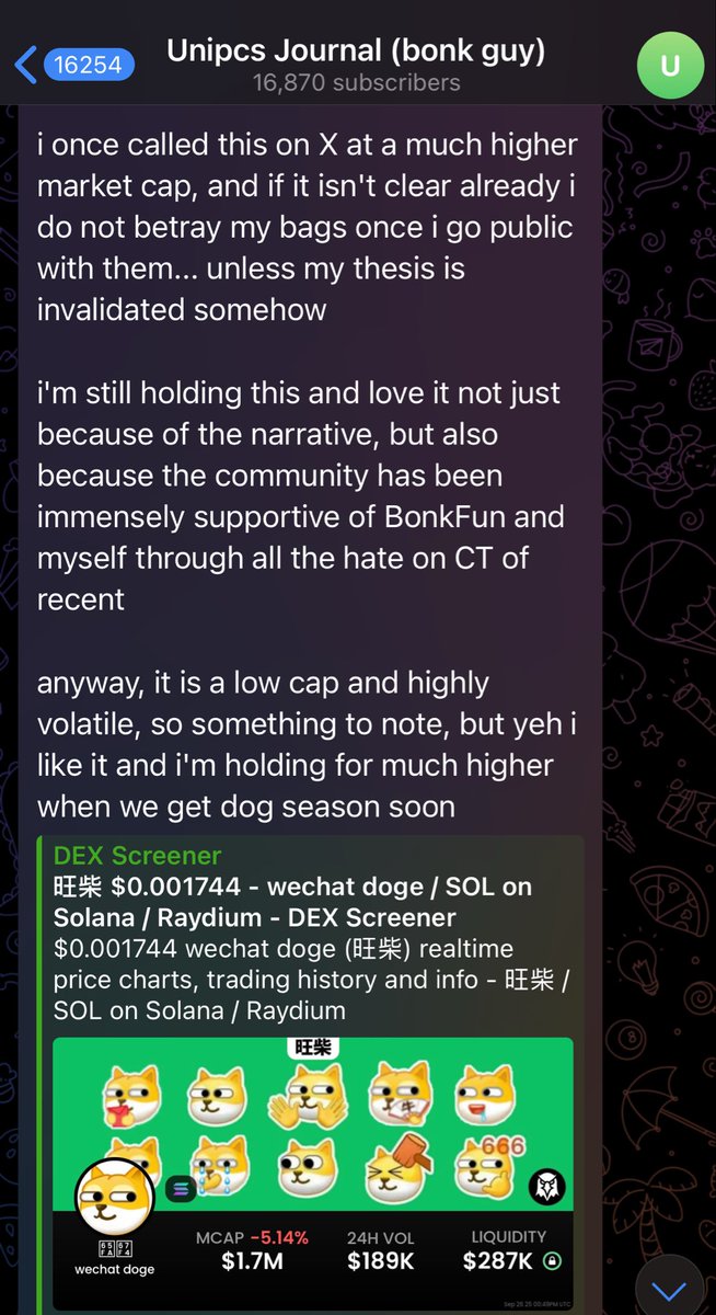 0xAndy_eth's tweet photo. ICYMI, fresh from @theunipcs’s TG journal.

I didn’t say it lightly. 

There is ONE and ONLY 旺柴 WeChat Doge.

Jobs not finished. https://t.co/gurWiIkHwL