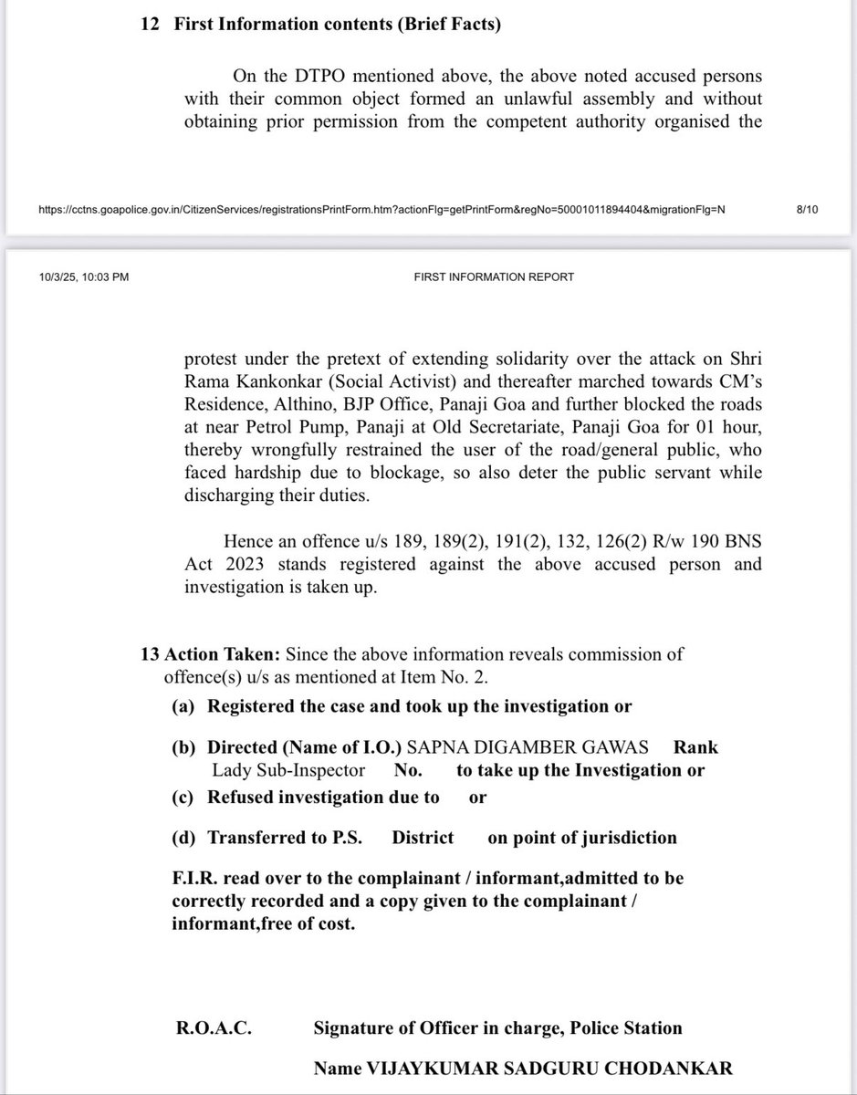 amitspatkar's tweet photo. An FIR against those demanding justice for Rama Kankonkar was expected, as @BJP4Goa thrives only on fear & intimidation.

After 11 days of our peaceful demand, FIRs are filed to silence us. Goa Police have become mere puppets of this Govt.

But FIRs can’t deter us. Goans will expose BJP’s arrogance in 2027.

#SaveGoa #GoaPolitics #PolicePuppets #Injustice