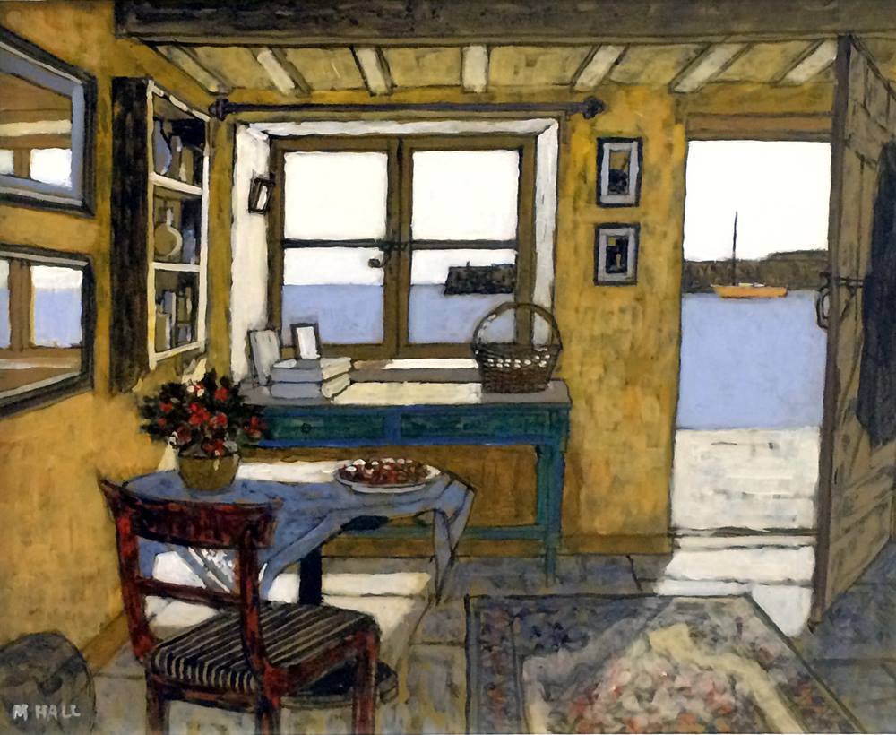 Mike Hall (British, b. 1937)

Interior of Cottage with view of the Sea