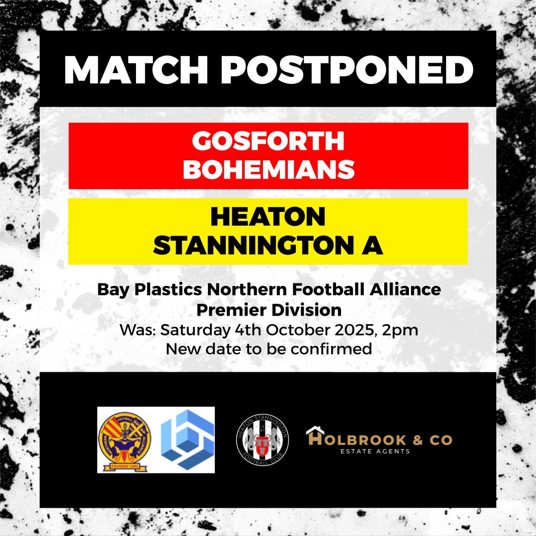 Heaton Stan A (@heatonstana1) on Twitter photo β Todayβs <a href="/nfalliance1890/">Northern Football Alliance</a> match at <a href="/Bohs1894/">Gosforth Bohemians FC</a> has been postponed due to the weather conditions. β Todayβs <a href="/nfalliance1890/">Northern Football Alliance</a> match at <a href="/Bohs1894/">Gosforth Bohemians FC</a> has been postponed due to the weather conditions.