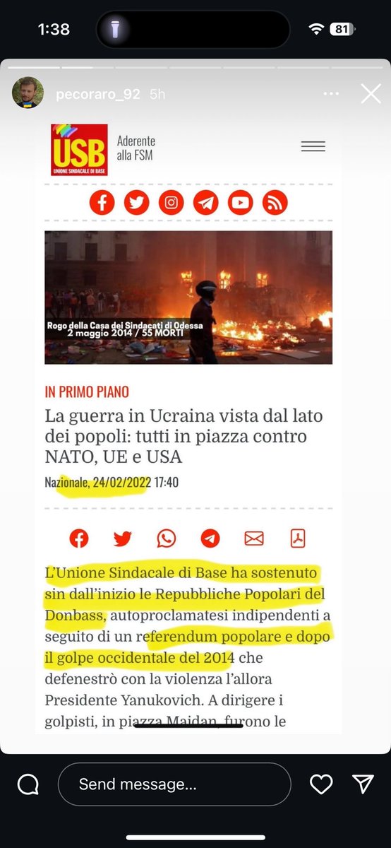 marsetac's tweet photo. “L’Unione Sindacale di Base ha sostenuto sin dall’inizio le repubbliche popolari del Donbas, autoproclamatesi indipendenti a seguito di un referendum popolare e dopo il golpe occidentale del 2014”. Inizia così un post da titolo “La guerra in Ucraina vista dal lato dei popoli: tutti in piazza contro NATO, UE e USA” pubblicato sul sito dell’USB il 24 febbraio 2022, giorno dell’inizio dell’invasione su vasta scala.

Tre giorni prima in un post pubblicato sulla scorta delle crescenti tensioni al confine russo-ucraino il sindacato criticava “l’interventismo italiano”, e si stringeva “intorno ai fratelli e alle sorelle delle Repubbliche Popolari di Luhansk e Donetsk”. Una corrispondenza di amorosi sensi, verrebbe da dire, visto che 24 ore dopo l’inizio della guerra sempre sullo stesso sito appariva una lettera di ringraziamento della Federazione Sindacale di Lugansk.

Già nel 2016 d’altra parte una delegazione dell’USB aveva pensato bene di fare visita nelle zone occupate e di pubblicare un articolo nel quale raccontava di aver avviato iniziative di solidarietà “subito dopo l’inizio dell’aggressione alle popolazioni del Dombass [scritto proprio con la “m”], che resistono da più di due anni all'attacco nazifascista del governo di Kiev”. Poche righe più avanti spiegava anche di aver “promosso una serie di iniziative in molte città italiane per far conoscere la verità su una guerra ormai oscurata dai media mainstream, che hanno diffuso una visione tutta a favore degli interessi economici e delle mire espansionistiche dell'Unione Europea”, annunciando anche l’intenzione di continuare a “denunciare la vera e propria guerra di aggressione che i fascisti di Kiev, appoggiati da UE, USA e NATO, stanno portando avanti contro le popolazione di quelle terre”.

Non credo serva altro per chiarire come anche l’operazione di marketing messa in piedi sulla tragedia di Gaza da USB e Potere al Popolo, i quali si sono limitati a lanciare qualche bandiera in piazze che si sarebbero riempite comunque (per poi intestarsi la primogenitura di una mobilitazione che ovviamente prescinde da forze che su lavoro, pensioni e diritti portano in strada assai meno gente), nasca in realtà da un approccio squisitamente ideologico e non umanitario. E bisogna essere molto franchi nel dirci che sono proprio atteggiamenti come questo, cioè la strumentalizzazione di un evento drammatico, un crimine, pur di portare avanti una lotta che nulla ha a che vedere con i diritti dei civili della striscia, che rendono quelle piazze divisive e quindi indigeste per molti di coloro che hanno veramente a cuore il destino di quella gente. Ed è poi anche la ragione per la quale dalle piazze propal viene ad esempio cacciato in malo modo chi si presenta con bandiere ucraine, come ha dimostrato di recente @Ivan_Grieco, perché non funzionale alla narrazione di un Occidente aggressore.

Perché tra le tante sfortune dei palestinesi dobbiamo metterci pure questa, e cioè che per più di qualcuno il loro dramma è diventato una grande opportunità per guadagnare consenso o visibilità. Lo è per la politica, che, come scriveva ieri @mattiafeltri, si è cimentata nella produzione di una miriade di ordini del giorno differenti, per piazzare una propria bandierina ideologica rispetto al piano di pace di Trump, ma lo è anche per i tanti sciacalli rossobruni, che hanno persino scelto ieri di abusare di uno strumento come lo sciopero, senza spostare di una virgola il problema Gaza, piuttosto che rinunciare ad una forma “lotta”, che ha alla fine causato disagi in Italia e non certo in Israele, per poi magari devolvere il guadagno della giornata lavorativa al sostegno umanitario di chi ha perso tutto.

E nessuno che si domandi per un attimo a chi giovi veramente dividere la società e trasformare una battaglia potenzialmente condivisa per la vita e la libertà in un derby tra opposte tifoserie. Sicuramente non a Gaza, le cui macerie restano tali anche se qui si bloccano stazioni e tangenziali e dove magari qualcuno potrebbe ricordare ai nostri strabici sindacalisti che non esistono occupazioni accettabili o popoli sacrificabili.