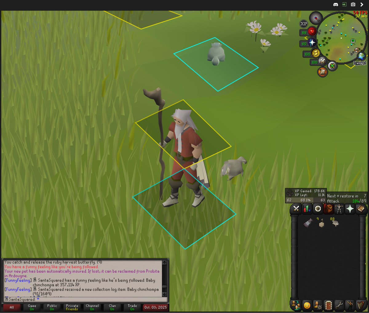 SantaSquared's tweet photo. I started a main iron a bit ago, just got MEGA spooned for 

Pet #1 on the Iron: Baby Chinchompa at 357,114 XP https://t.co/lQg1LXRi93
