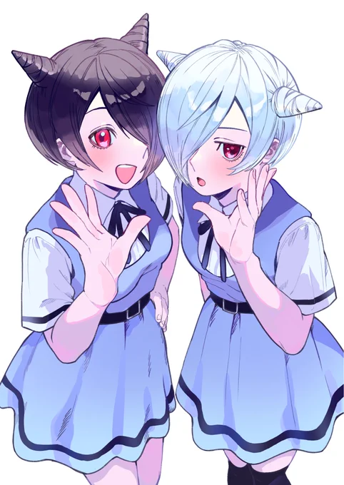 シロクロツインズのカラーイラストです! 読んでくれた方ありがとうございます! ちょいえろの日常系ギャグなので好きそうな方は是非読んでみてください〜 (引用元から読めます)