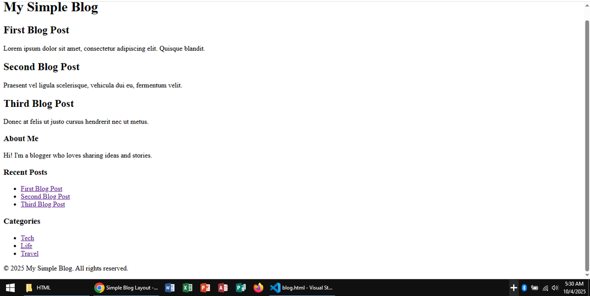 Xetron01's tweet image. Top of the Morning Legends
Day 22:/30:
#30DaysofCodeChallenge
I built a simple blog layout, I added a main blog section with multiple posts, a sidebar, and a footer.
I just made it simple and basic, no much styling
#CSS