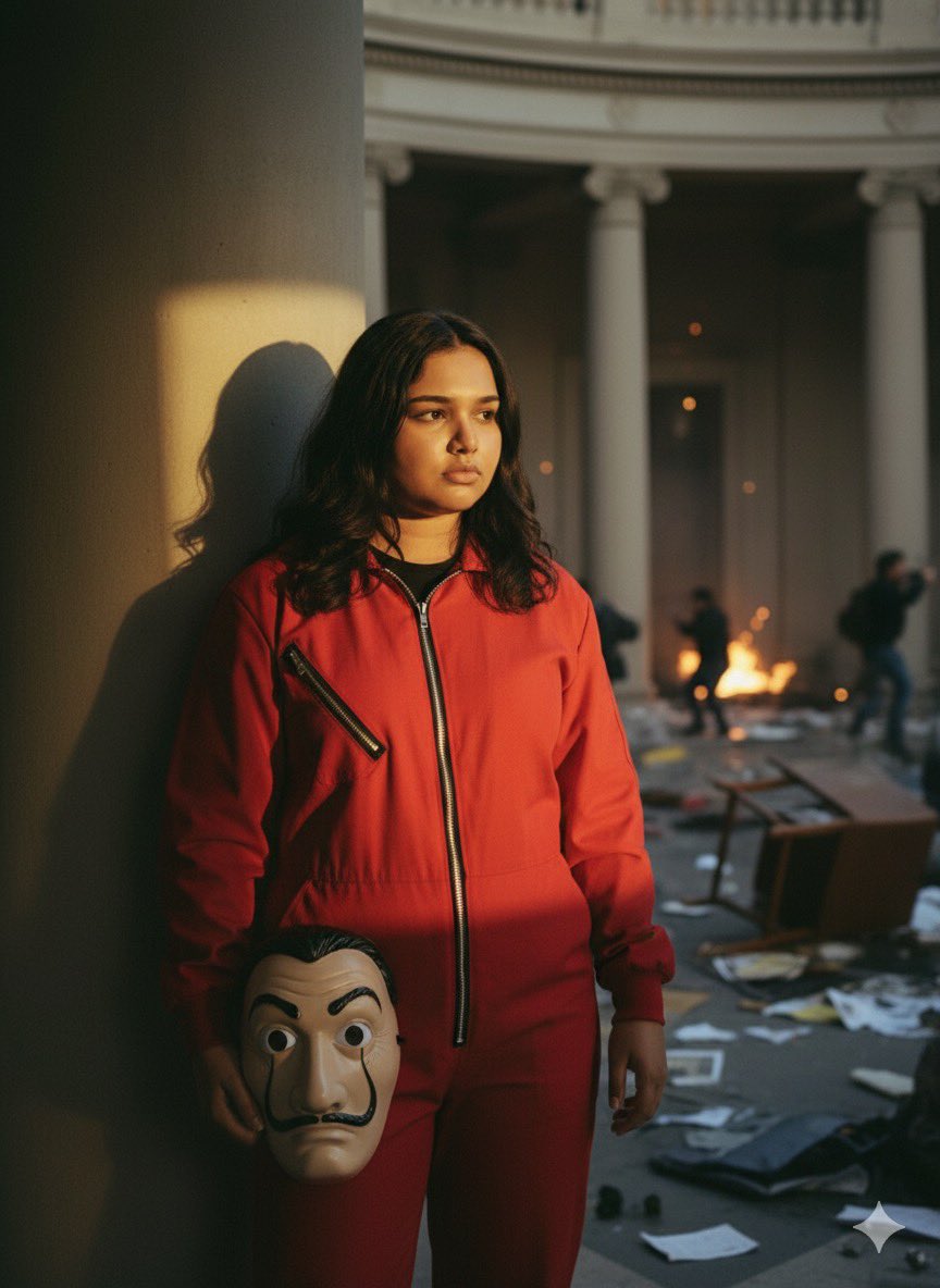 RenewedFrmToxic's tweet image. Not a villain. Just a girl with a plan and bad timing.🫣😜 #MoneyHeist 
#GeminiAi