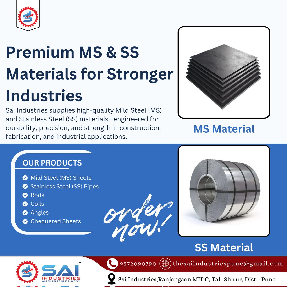 Sai__Industries's tweet image. From structure to finish, strength that lasts! 💪⚡ Sai Industries provides premium MS &amp;amp; SS materials trusted across industries for durability, performance, and unmatched quality.

#saiindustries #TrustedSteel