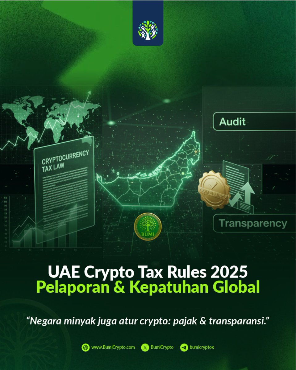 BumiCrypto's tweet photo. “Wihh, sampai UAE aja sekarang udah atur pajak crypto guys 😱
Berarti crypto udah dianggap serius banget sama negara-negara gede.
Siap-siap ya, transparansi &amp; kepatuhan makin jadi syarat wajib.”
#BumiCrypto #CryptoNews #UAE #Blockchain https://t.co/cSrjF4pXeO