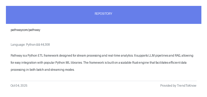 aitrendings's tweet image. pathwaycom/pathway

💻 Python

#ETL #RealTimeAnalytics #MachineLearning #OpenSource #Python

🔗 trendtoknow.ai