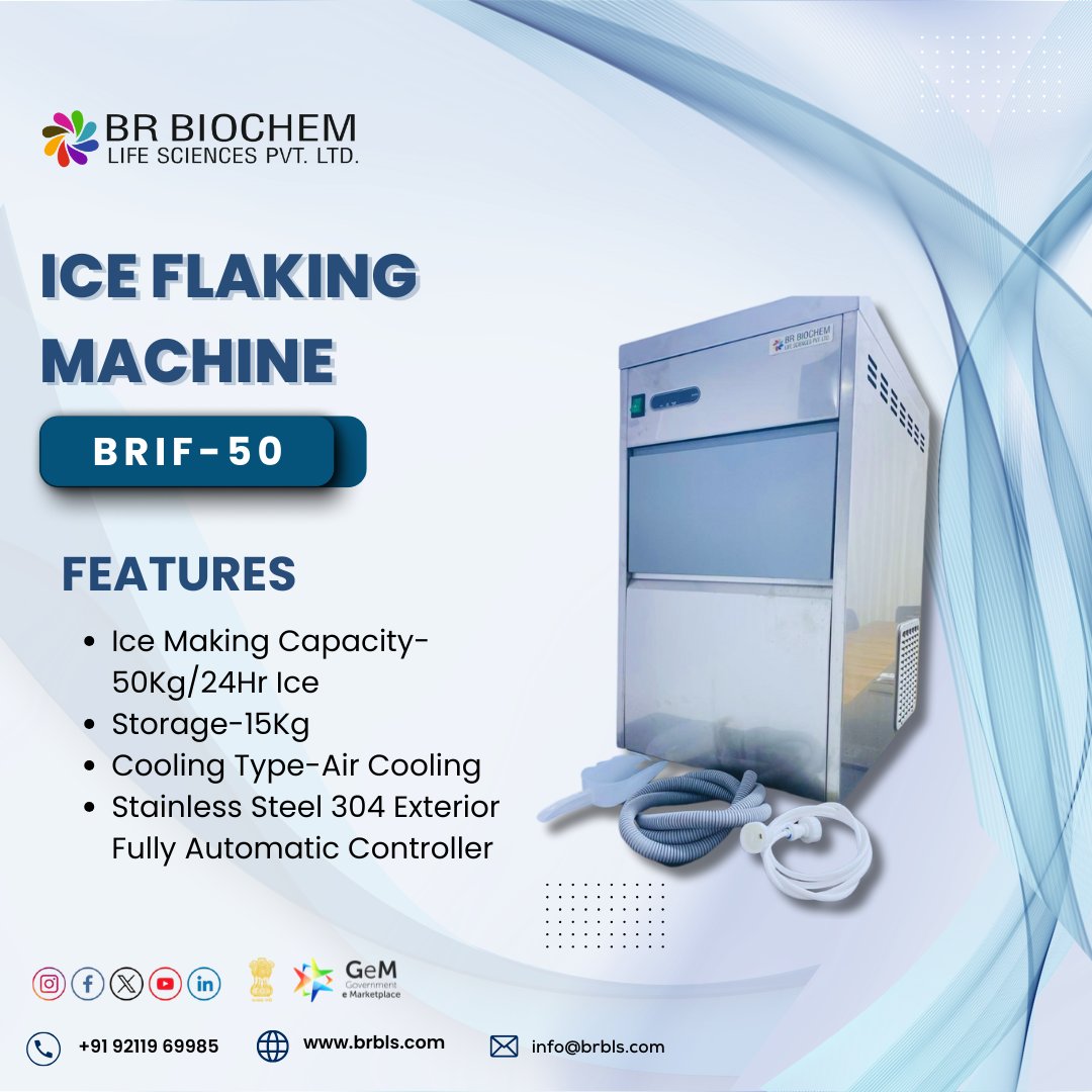 BRBLSciences's tweet image. BR BIOCHEM'S BRAND ICE FLAKING MACHINE
Ice Making Capacity-50Kg/24Hr Ice
Storage-15Kg
MAIL:-info@brbls.com
📞 : +91 92119 69985
#ICEFLAKINGMACHINE #lifesciences #scientific #research
