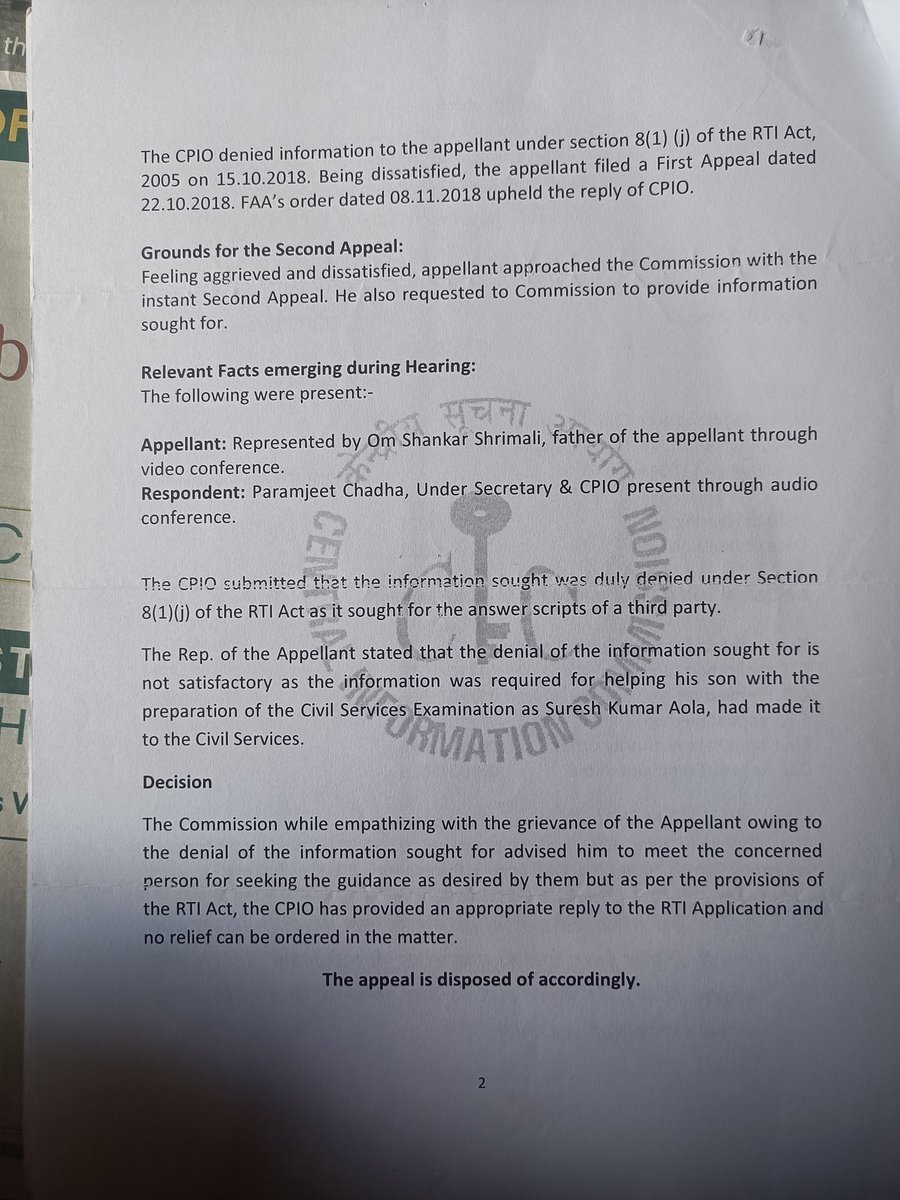 <a href="/VivekGa54515036/">कोचिंग संस्थान का काला चिट्ठा</a> #UPSC पारदर्शिता के लिए कितनी मेहनती हैं ये देखिए, सफल उम्मीदवारों की उत्तर पुस्तिकाएं भी तृतीय पक्षकार से संबंधित बताकर #RTI आवेदन को नज़र अंदाज़ किया जाता हैं!! #केंद्रीय_सूचना_आयोग भी कोई राहत नहीं देता ! Public self disclosure एक सिद्धांत हैं, पारदर्शिता के दौर में