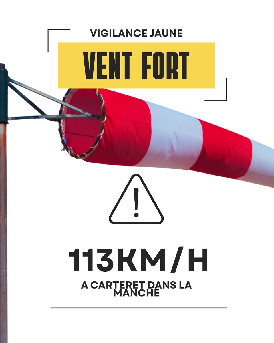 NormandieMeteo's tweet photo. Déjà 113km/h sur la côte Ouest du département de la Manche.

Soyez prudents. https://t.co/8rFi2Pfkkd