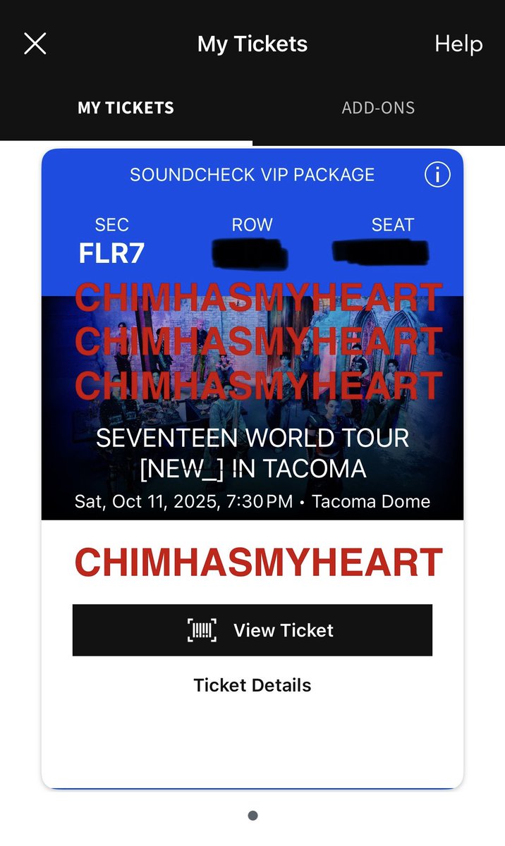 wts 1 svt soundcheck vip ticket in tacoma/ seattle on oct 11th!
Sec flr7 rowN
soundcheck vip, can send ID for benefits!
selling FV!!
Will provide proofs
¡ accept paypal g&amp;s, venmo, + zelle! must pay fee for paypal g&amp;s
#SEVENTEEN #seventeenworldtour
