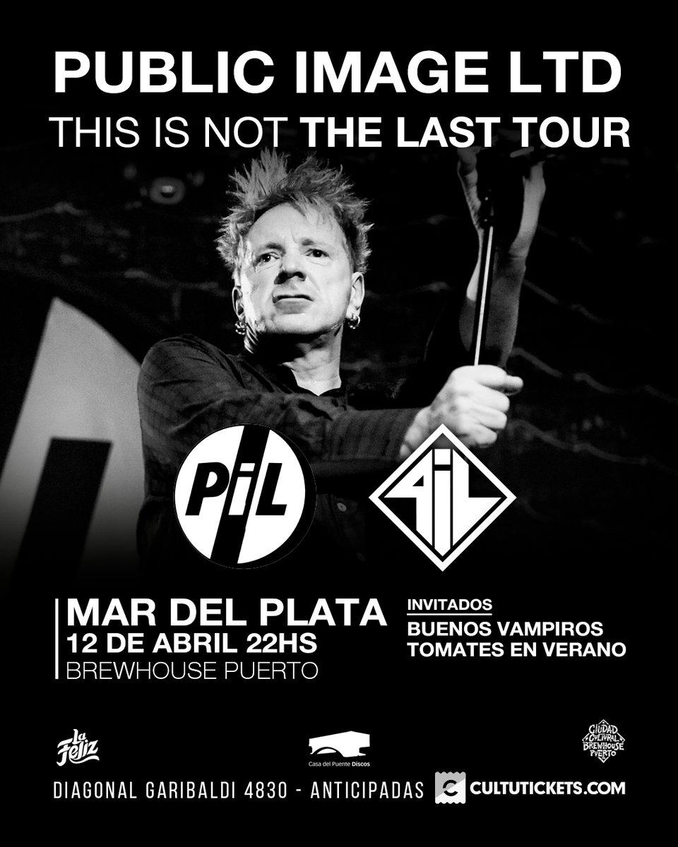 Already on sale! PiL - Mar del Plata, Brewhouse, Argentina, Sunday, April 12th 2026
pilofficial.com/tour