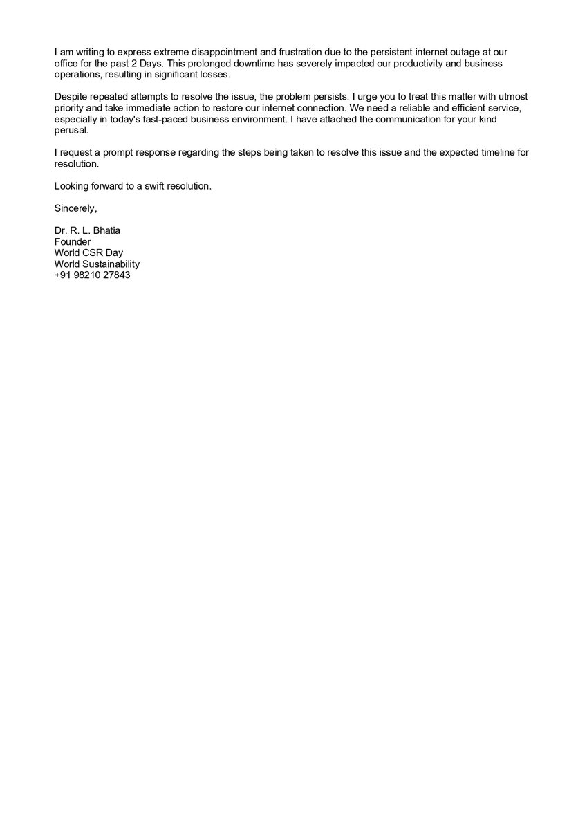 🚨 <a href="/TataTeleBiz/">Tata Tele Business Services</a>  <a href="/TataCompanies/">Tata Group</a> 

It's been 4 days with NO INTERNET! Repeated calls &amp; requests to your call center yield no solution.

In today's communication era, this disruption is unacceptable. Request urgent resolution &amp; compensation for organizational losses.
#internetdown