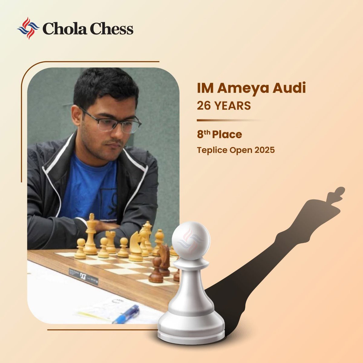 CholaChess's tweet image. A stellar run for IM Ameya Audi across four major tournaments!

🏆 Champion at Ceske Budejovice IM 2025

🥉 3rd Place (tied for 2nd) at Vaujany Chess 2025

🏆 Champion (3rd consecutive year) at 4th Late Venkatesh &amp;amp; Sumathi Shanbhag Memorial Rapid

8th Place at Teplice Open 2025…