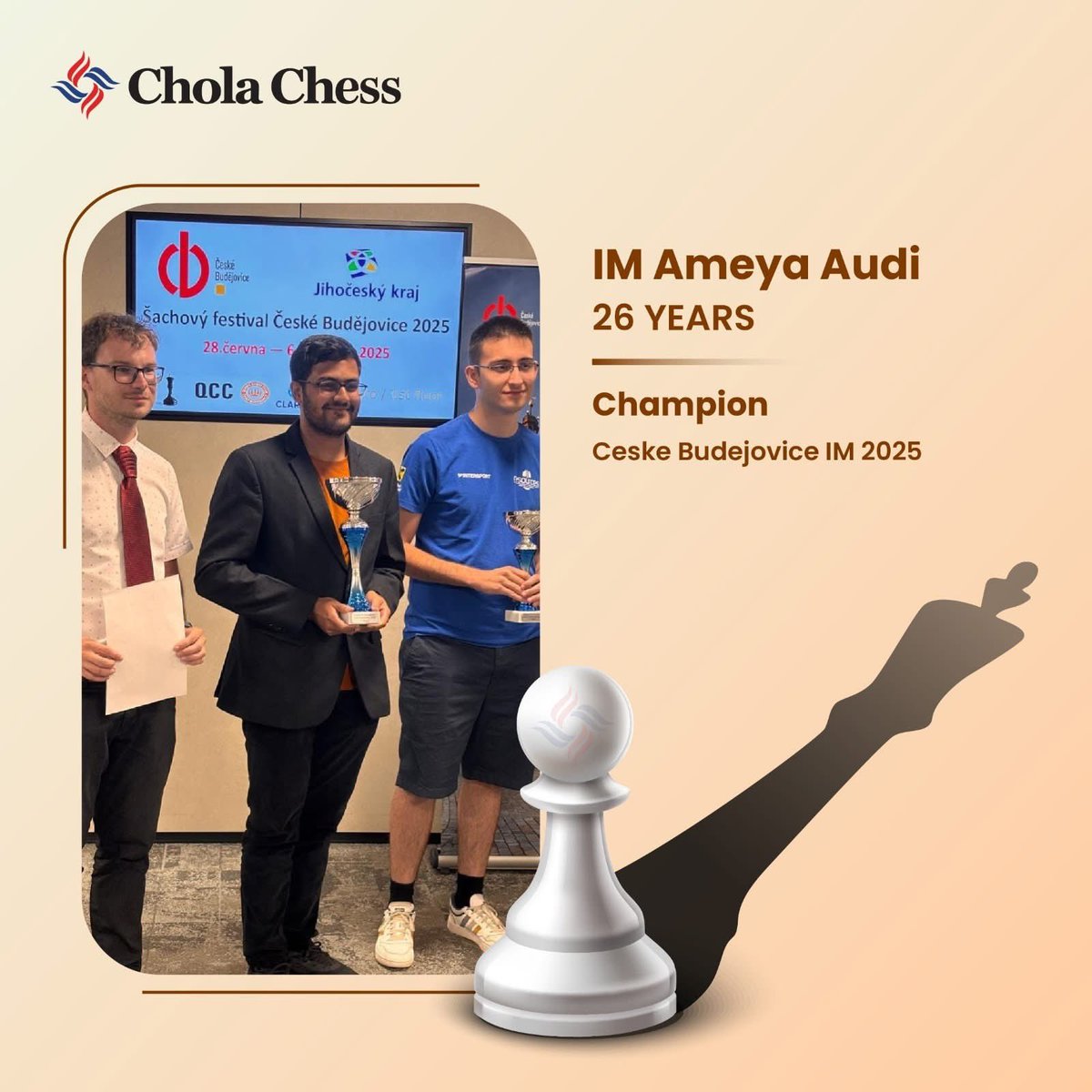 CholaChess's tweet image. A stellar run for IM Ameya Audi across four major tournaments!

🏆 Champion at Ceske Budejovice IM 2025

🥉 3rd Place (tied for 2nd) at Vaujany Chess 2025

🏆 Champion (3rd consecutive year) at 4th Late Venkatesh &amp;amp; Sumathi Shanbhag Memorial Rapid

8th Place at Teplice Open 2025…