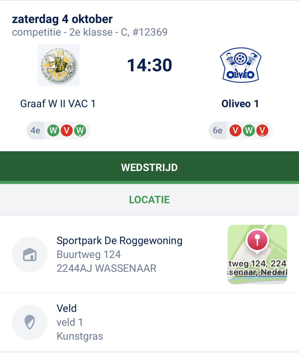 MATCHDAY! Vandaag een lastige uitwedstrijd tegen <a href="/GraafWillem2VAC/">Graaf Willem II VAC</a> . Vorig seizoen werd er 2x gewonnen van de ploeg uit Wassenaar. Neem je (storm)paraplu mee vandaag! Succes allemaal