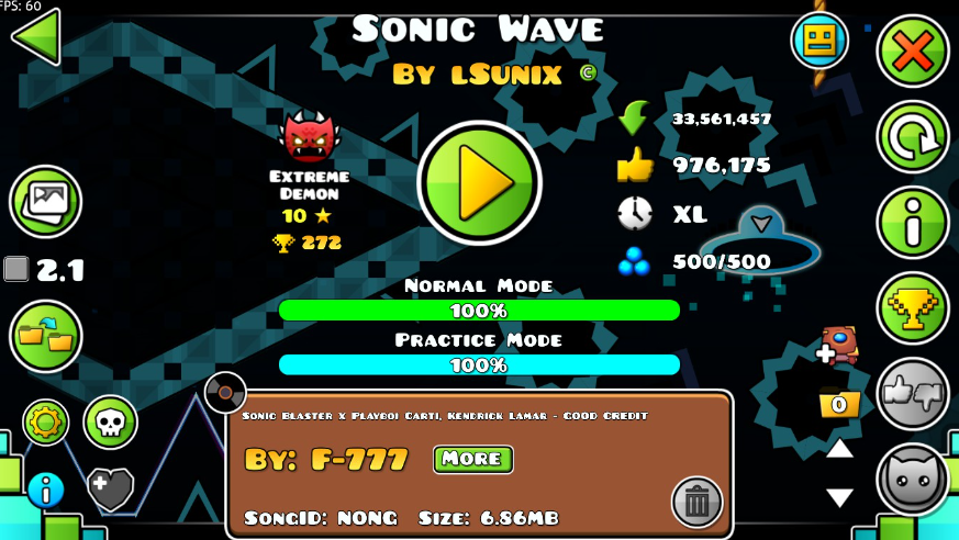 Por ultimo el jugador <a href="/jJerex08/">jJota08</a> se pasa su Nuevo Hardest "Sonic Wave" luego de meses y un 98% GGGGGGGGGG!! 🔥

Con esto oficialmente el día que más extremes se han pasando en Costa Rica, con este el 5to y 4 de esos NEW HARDEST⭐