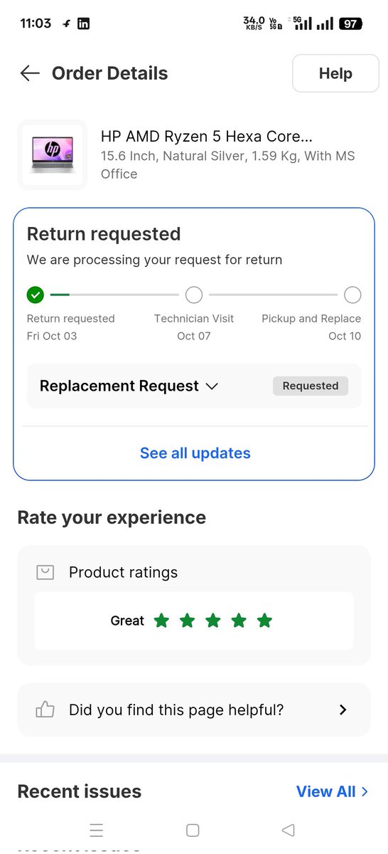 KumarAvinash29's tweet photo. I bought a HP laptop from Flipkart. Now it has display issue and battery backup issue. When i raised a return request flipkart is telling to wait one week for technician visit and return. Should i file a consumer case against Flipkart ? @flipkartsupport @Flipkart. https://t.co/gzaRdhxIJL