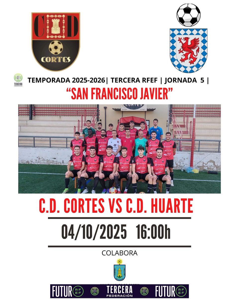 Este Sábado todos al campo a animar al equipo contra
 C.D. HUARTE ¡Vamos Rojillos! 
 #VamosCortes