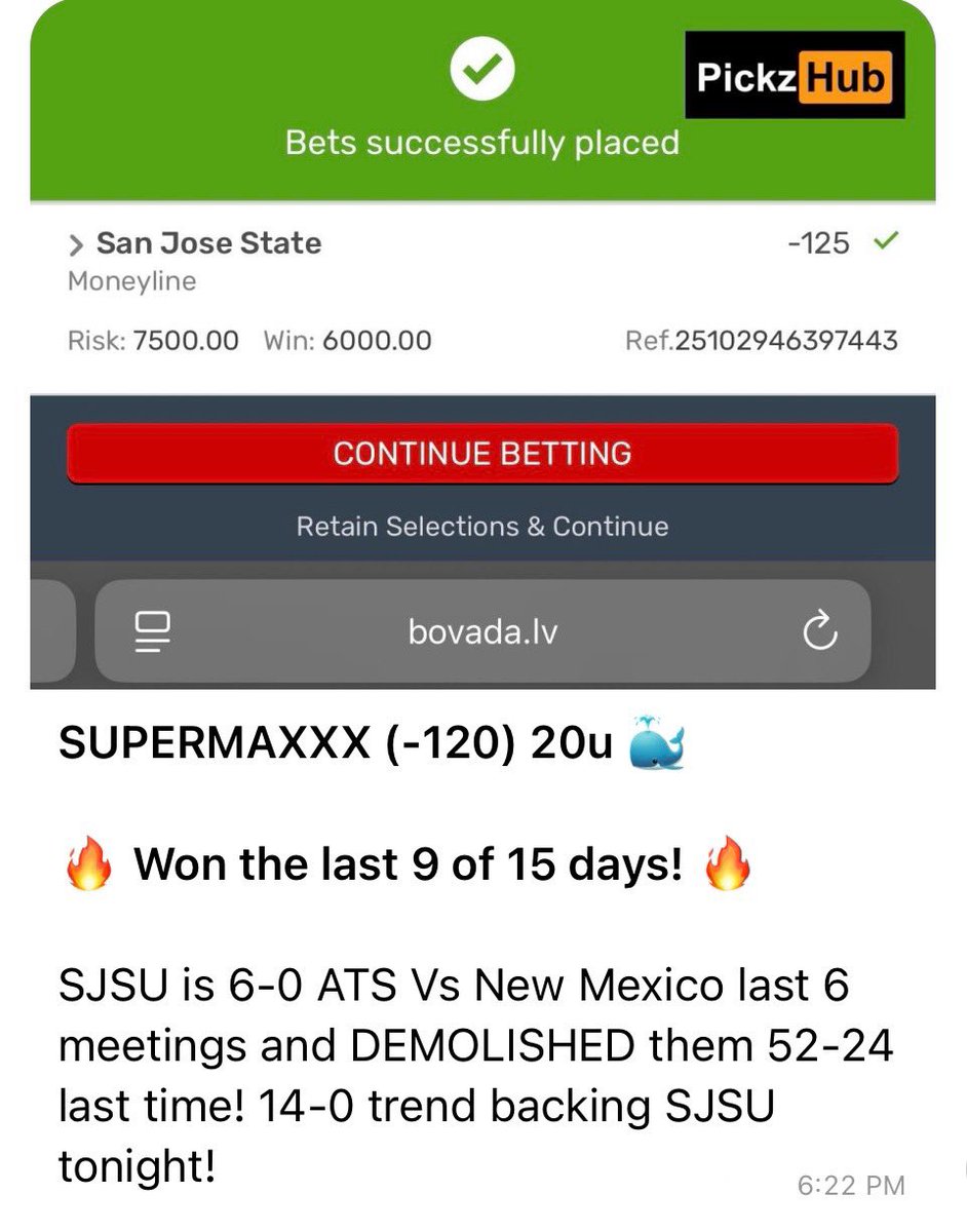 BANGGGGGGG EASY SUPERMAXXX WIN!!! 🤑

SAN JOSE ST (-120) SUPERMAXXX 20u 🐳✅

VIP HAS A GUARANTEEED UFC LOCK 2MORRO!
DONT MISS OUT!!! ➡️ PickzHub.com